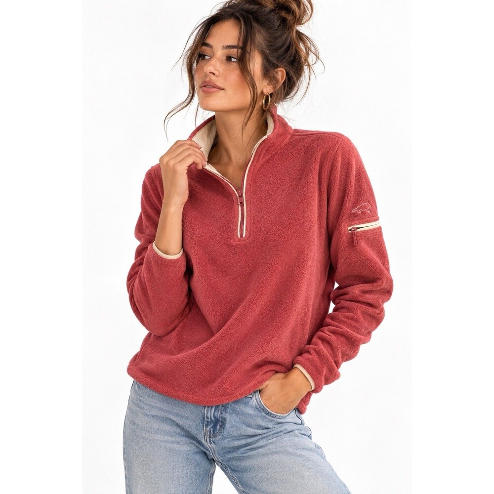 Horny Toad Women’s Size M Coral Pink Microfleece 1/4 Zip Pullover Sleeve Pocket